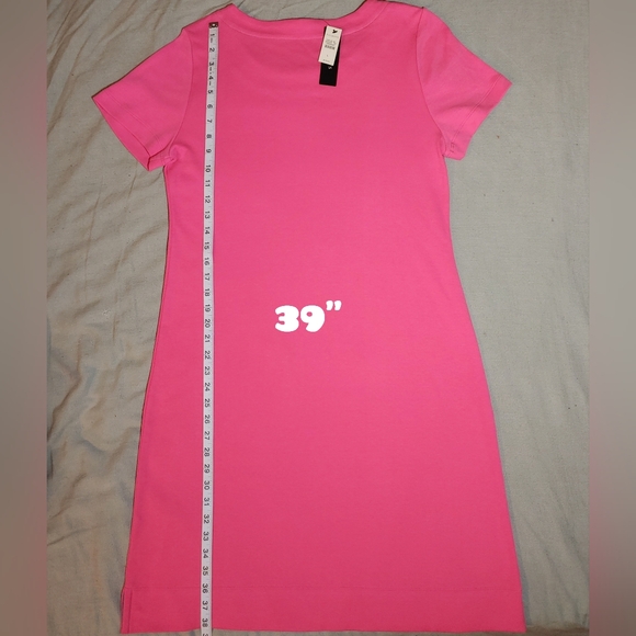 Talbots Pink Shift Dress 100% Cotton Right Shoulder Zip Split Seams Grey Piping - Picture 14 of 14